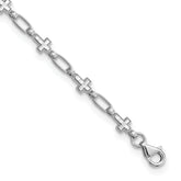 Sterling Silver Rhodium-Rhodium-Plated Cross 9.75in Anklet
